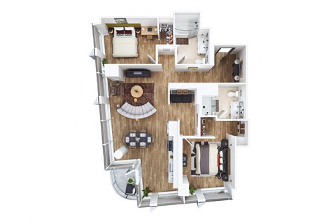 Floor plan for 2 beds, 2 baths, 1032 sqft